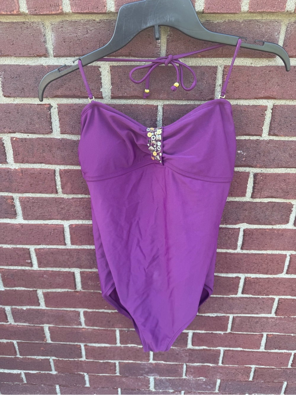 Purple One-Piece Swimsuit with Bead Accent - Womens